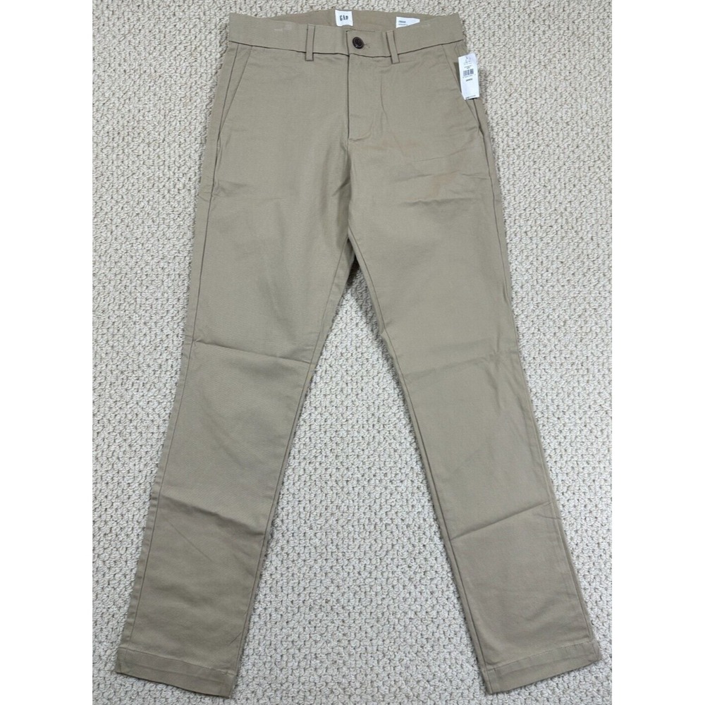 NEW Gap Khakis Pants Mens 28x30 Tan Beige Athletic Performance Taper Leg Chinos